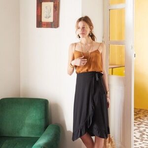 Sézane Silk midi wrap skirt